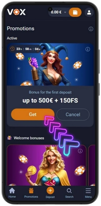 Vox Casino boonuse aktiveerimine