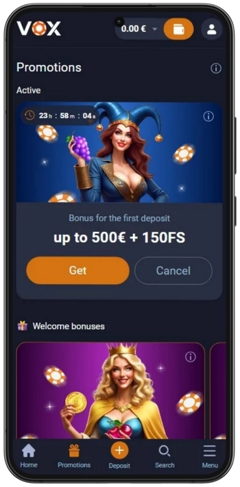 Vox Casino boonuste jaotis