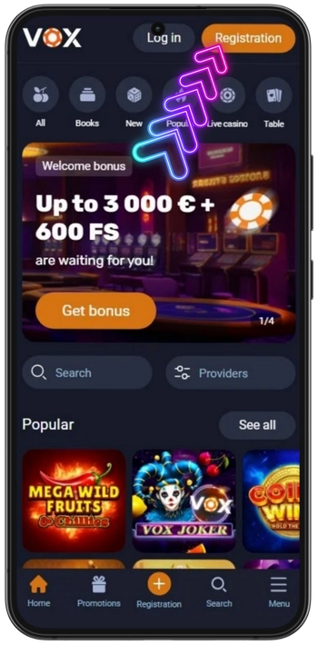 Vox Casino registreerimisnupp